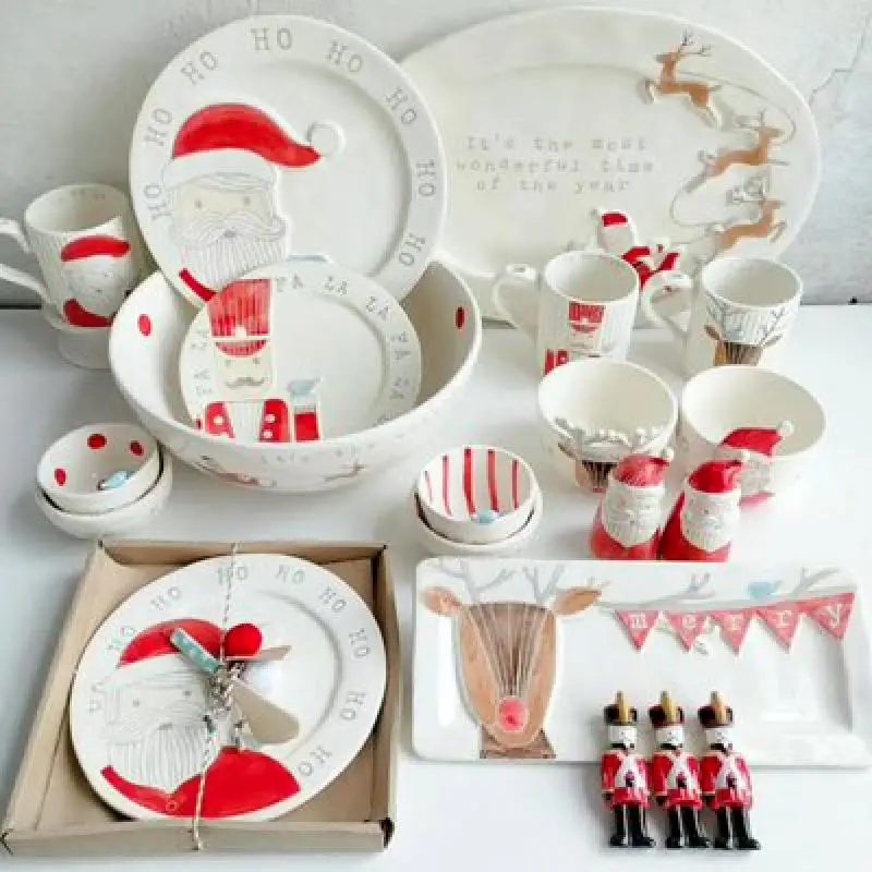 Набор рождественской керамической посуды тарелка с оленями большая