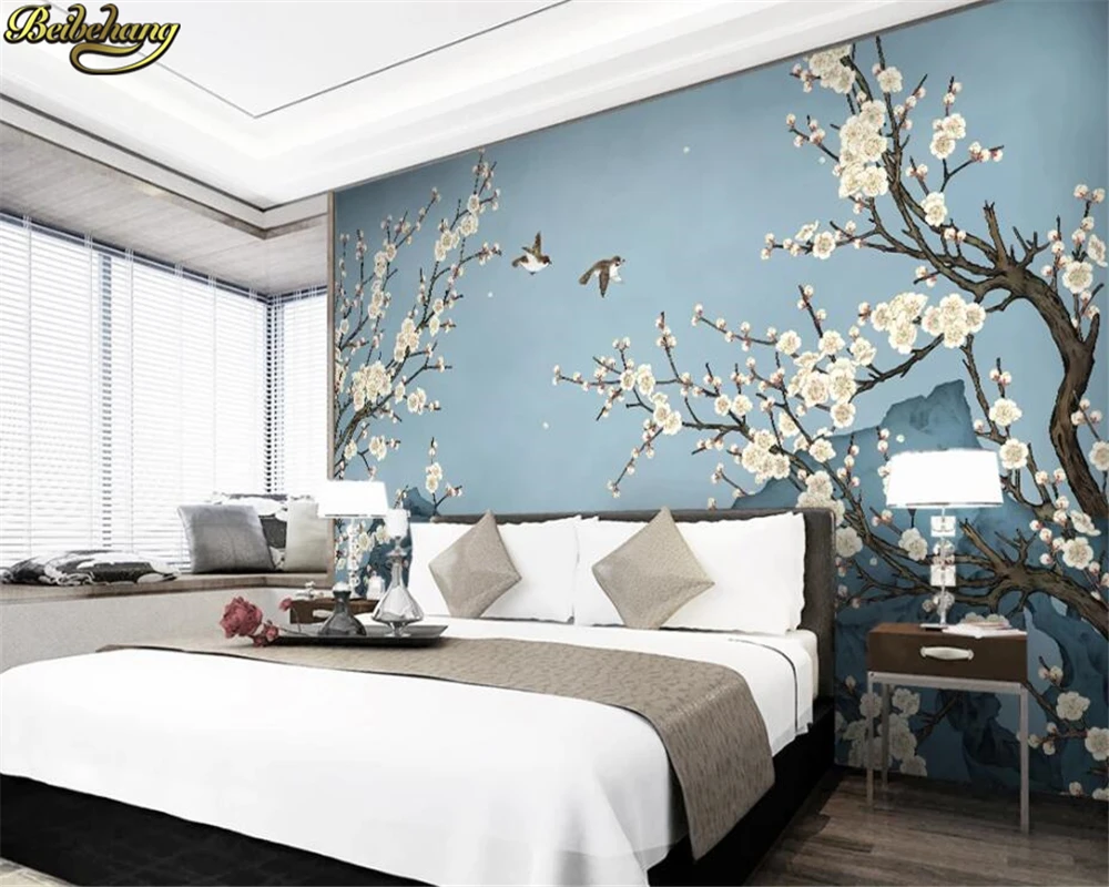 3d обои на заказ фотообои неоклассическая Новая китайская ручная роспись слива ТВ