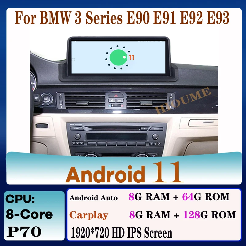 

Android 11 8+128G Car Multimedia Player GPS Radio for BMW 3 Series E90 E91 E92 E93 with BT Wi-Fi 4G LET 1920*720P SCREEN