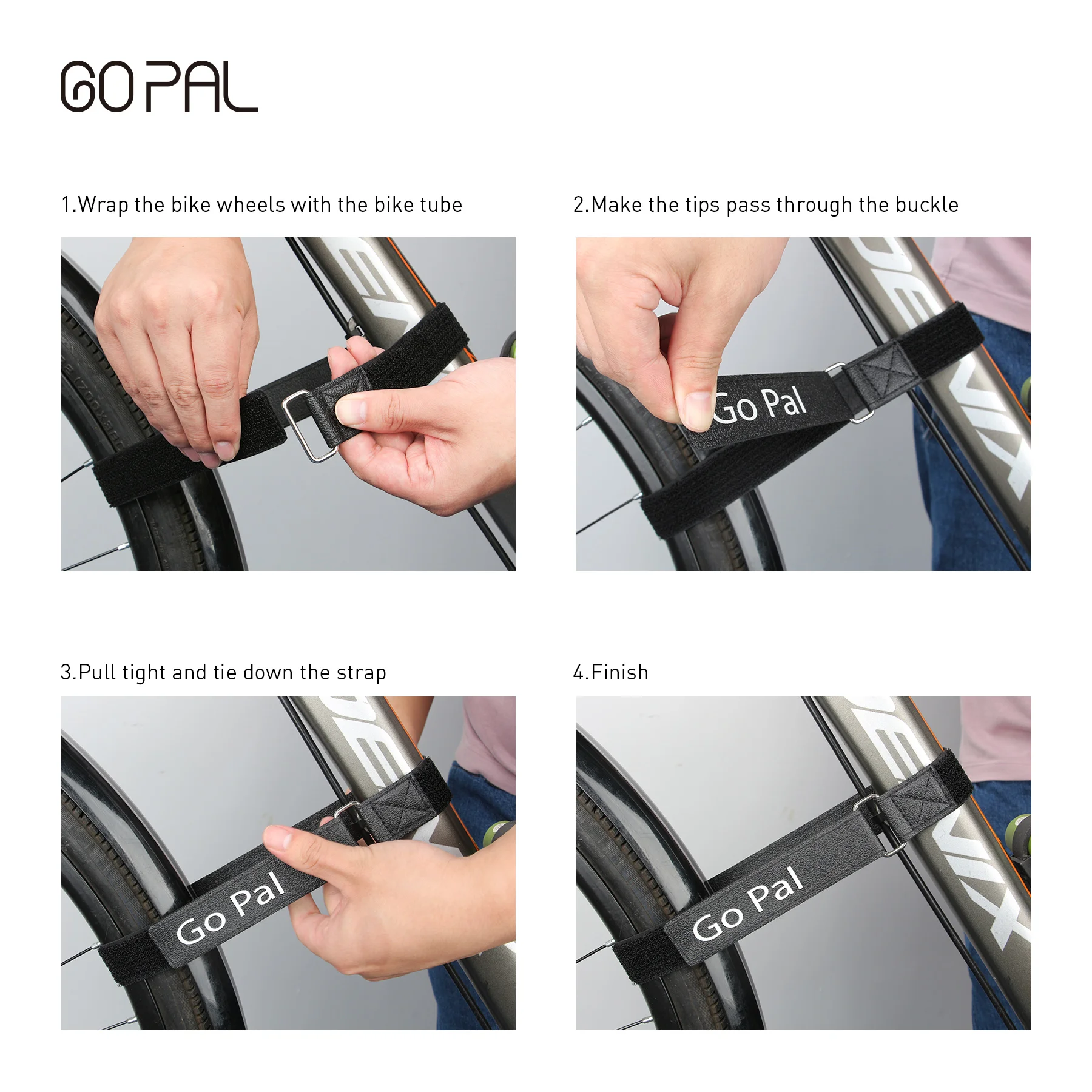 Go Pal 2 Pcs Adjustable Bike Rack Handlebar Strap Reusable Mountain Bicycle Wheel Stabilizer Straps Road Bike Accessories