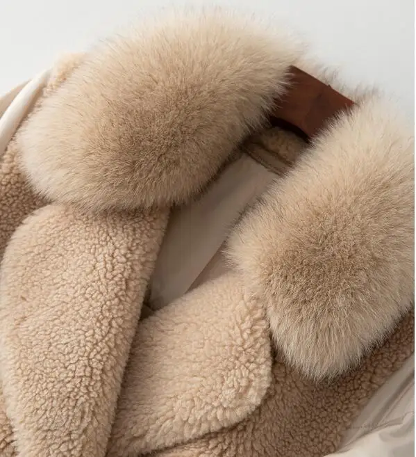 Real Fur Coat Female Wool Jacket Fox Fur Collar Sheep Shearling Autumn Winter Coat Women Clothes Korean Down Coat ZT4287