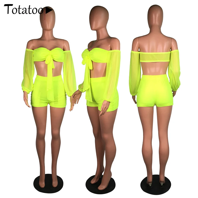 Женский сетчатый комплект из топа и шортов Totatoop белый пляжный двух предметов