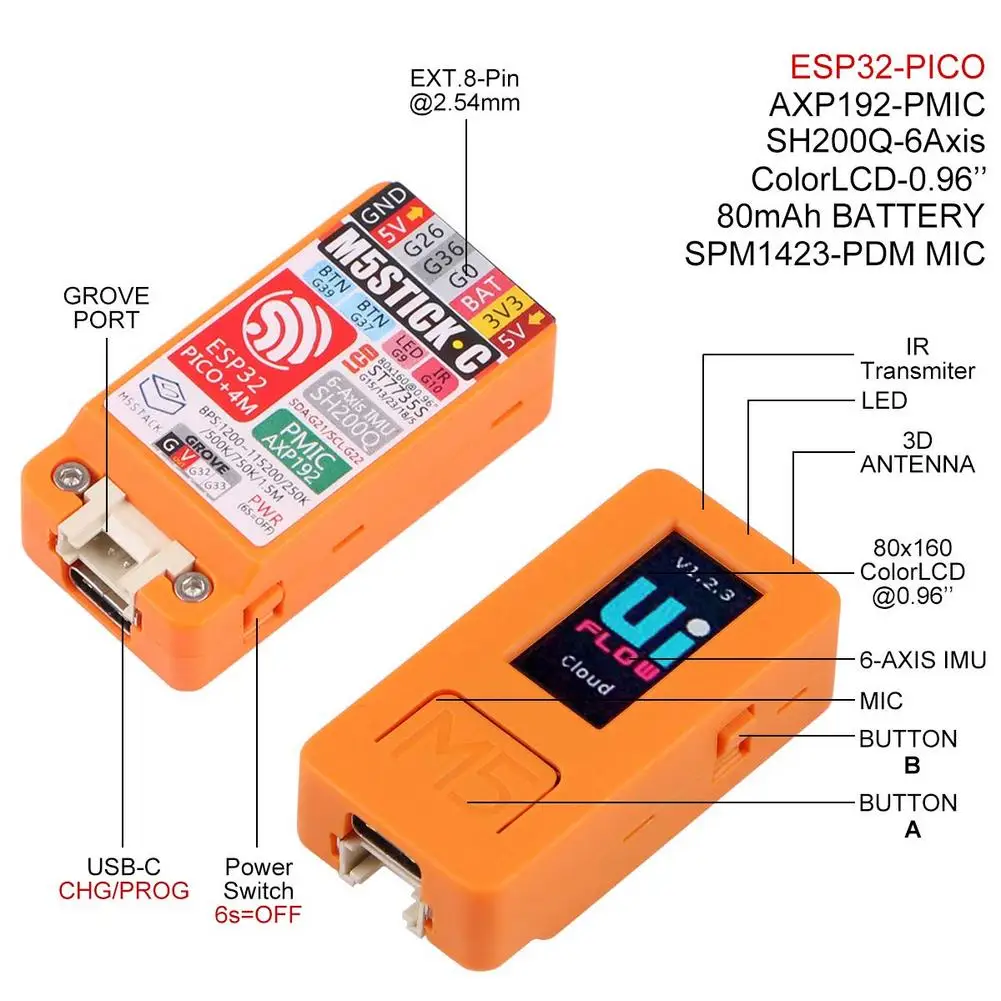 M5StickC ESP32 PICO Mini IoT макетная плата компьютер с цветным ЖК-экраном для программирования Arduino и UIFlow