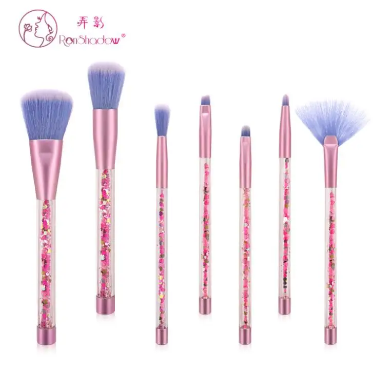 

7 transparent crystal handle makeup brush set empty tube quicksand sequins diamond granule beauty Ronshadow makeup brush set