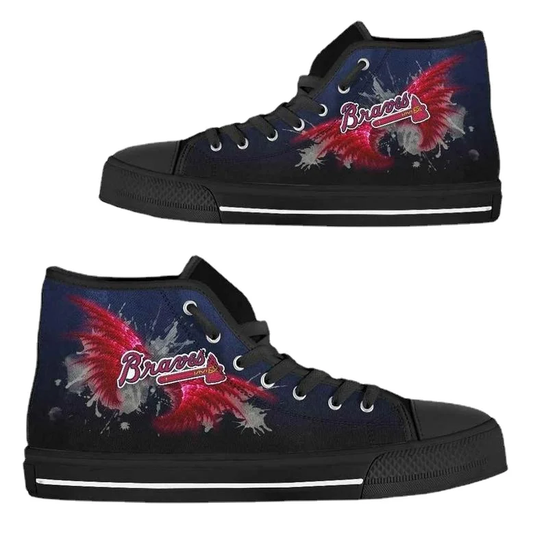 

Wings Atlanta Hightop Canvas Shoes Braves Birthday Unisex Gift Idea For Fans Him Father's Day