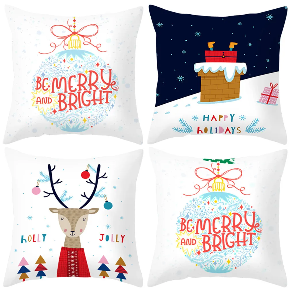 4OCs Рождественская декоративная подушка с оленем Санта Клаусом снегом чехол для