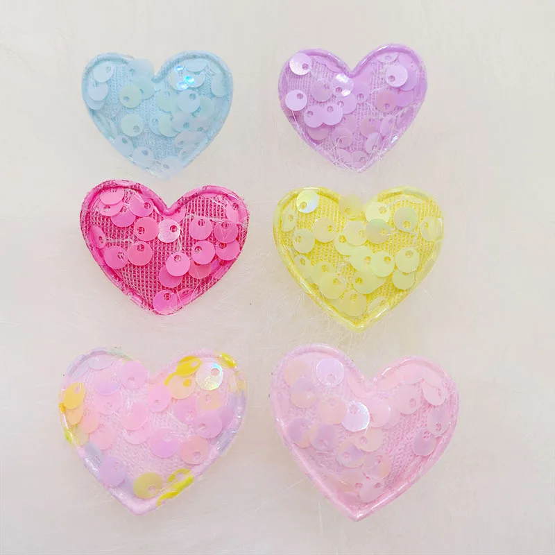 

40Pcs/LOT 3.5*3CM Sequin Fabric Heart Padded Appliques For DIY Handmade Children Hair Clip Accessories Patches