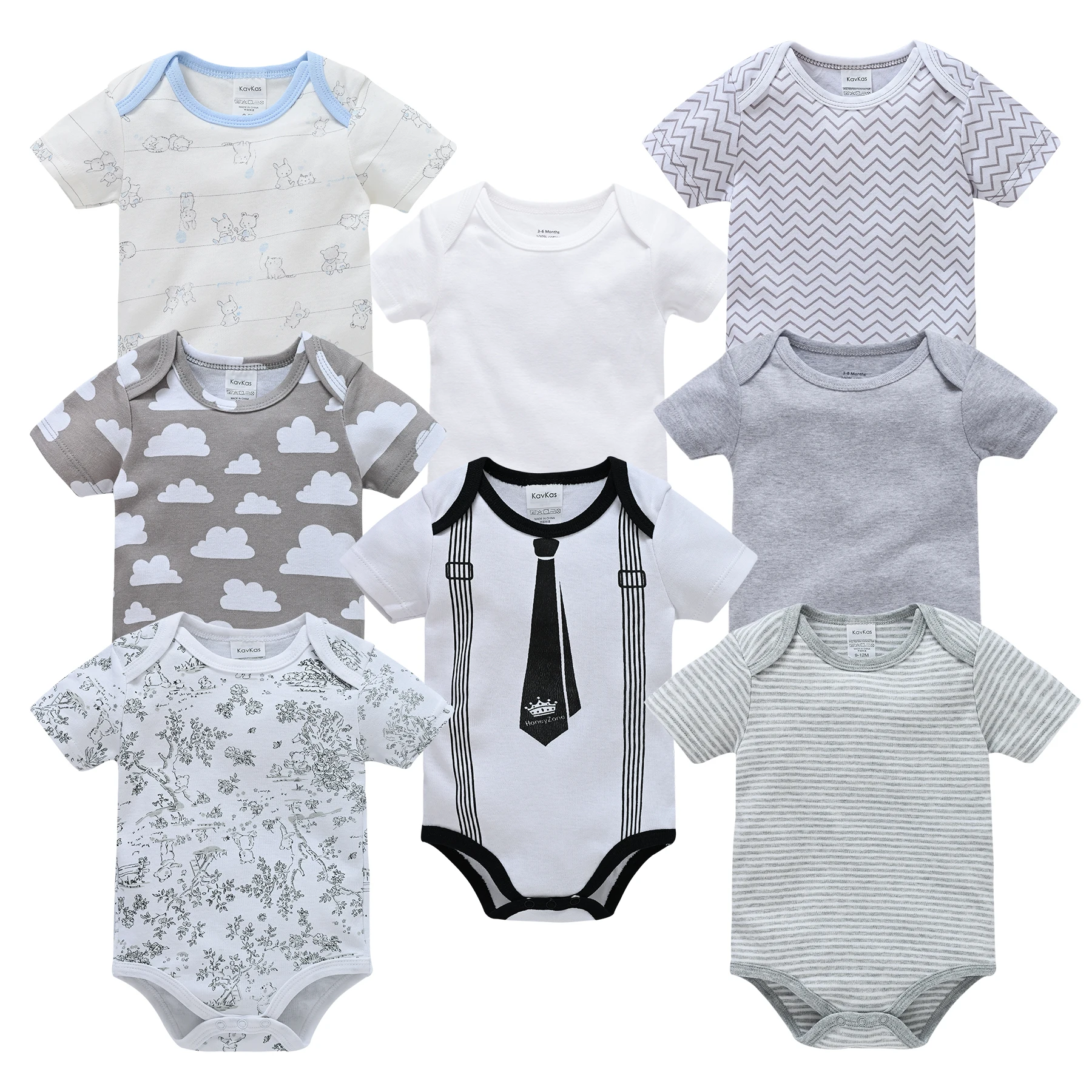 

Honeyzone 8Pcs Baby Boy Summer Clothes Twins Newborn Boy Bodysuits Infant Cartoon Print Short Sleeve Jumpsuit Ropa De Bebe Varon