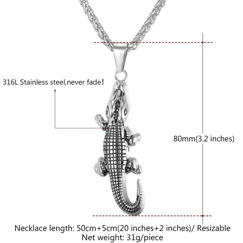 Подвеска Collare &quotкрокодил&quot рок для мужчин из нержавеющей стали 316L золотого