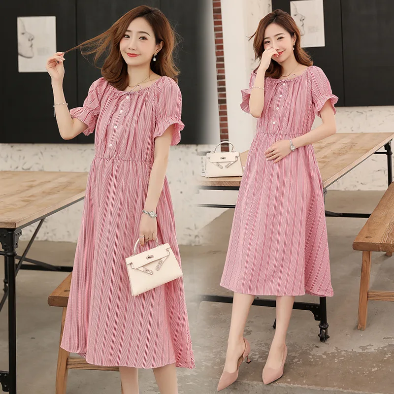 Платья для беременных женщин с коротким рукавом в полоску повседневные платья