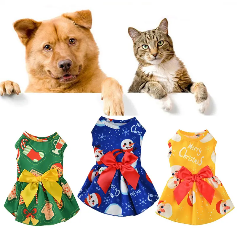 

Fashionable Hedging Pet Dress Universal Dog Princess Dress Fancy Print Bow Tie Round Neck Cute Foreign Pet Christmas Dress