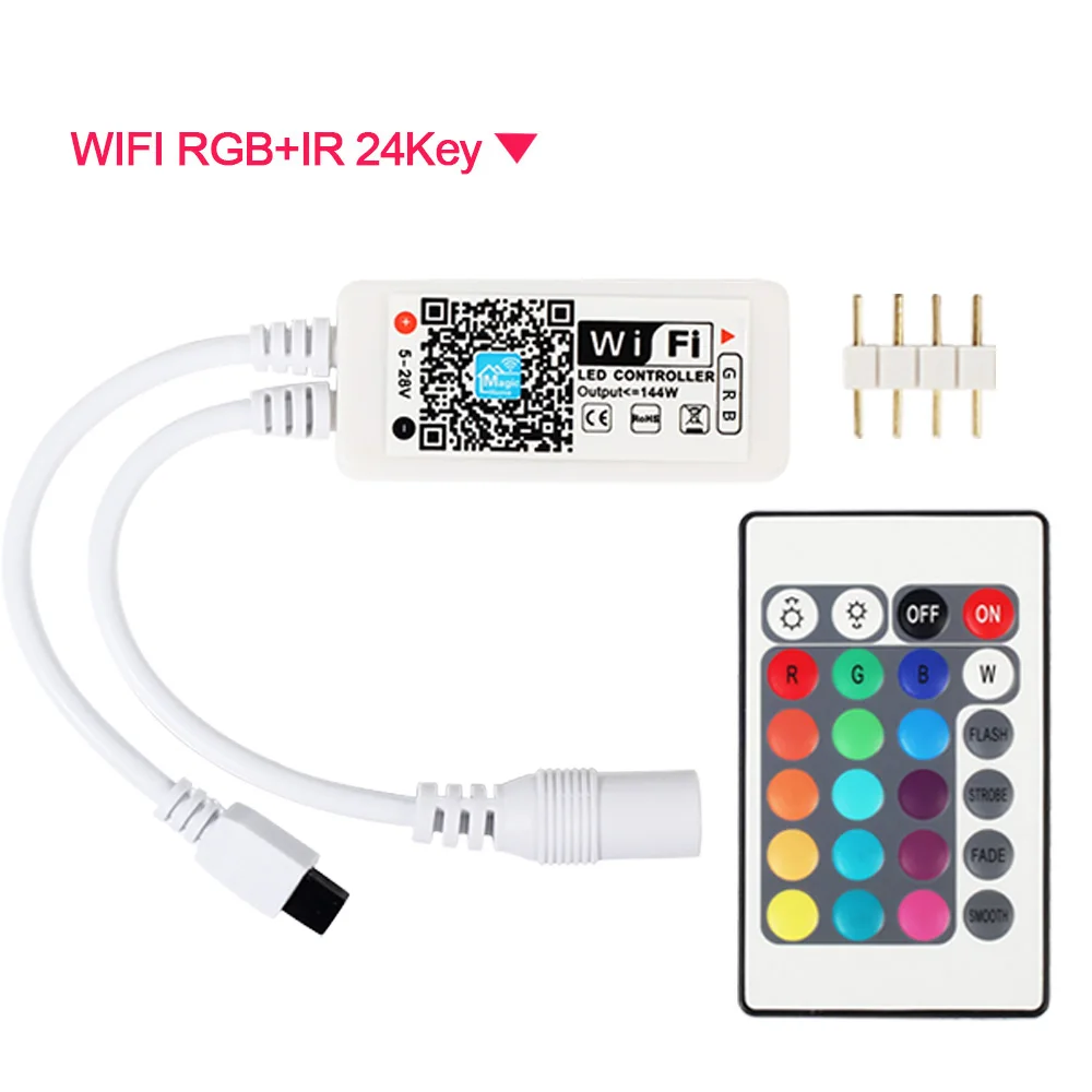 WIFI RGB 24Key IR Светодиодный светильник Wi-Fi/Bluetooth RGB/RGBW управление Лер DC 5 в 12 В 24 в Android IOS APP Amazon Alexa Google Magic Home IR управление - Испускаемый цвет: WIFI RGB 24Key IR