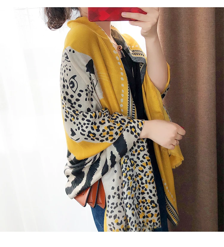 Женский модный длинный шарф с леопардовым принтом синий серый мусульманский