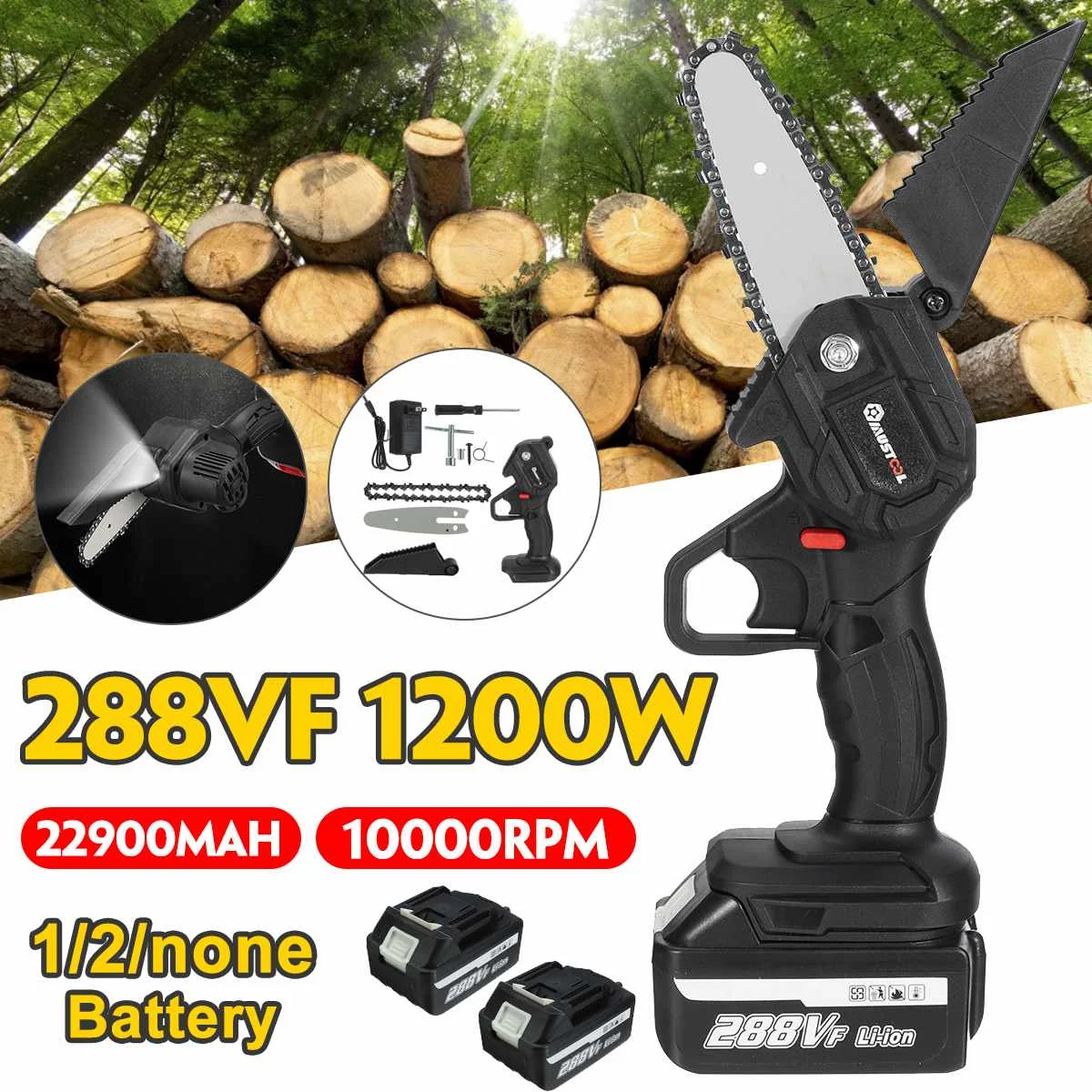 

288Vf 1200W 4 дюймовый мини Электрическая цепная пила Перезаряжаемые деревообрабатывающий Purning садовые инструменты для заготовки леса дерева ре...