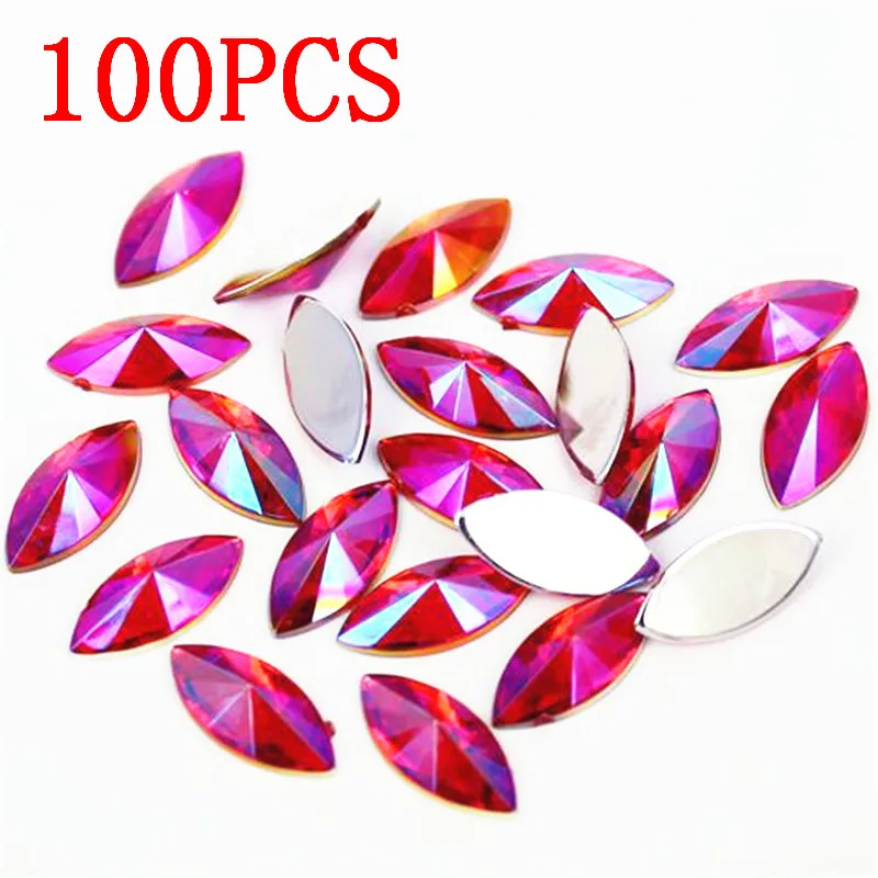 

Horse eye Shape Resin Rhinestone siam AB Crystal Nail art 100Pcs Flat Back tip Faceted Decorative Clothing accessories Drill