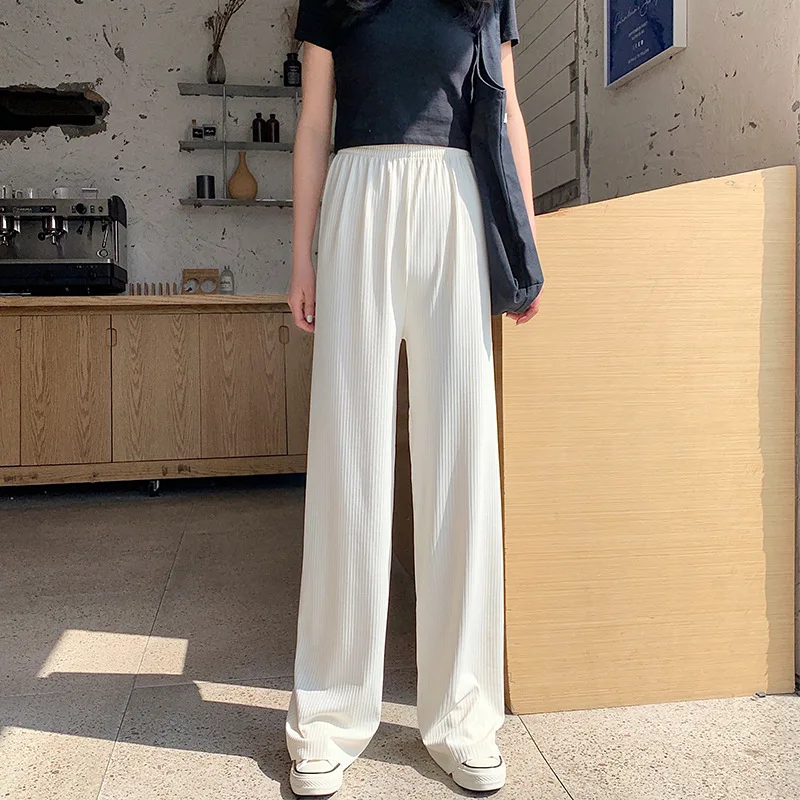 

2021Wide-leg Pants Women's Pants Spring and Summer High Waist Ice Silk Drape Loose Straight Wshite Casual Thin Mopping Trouser