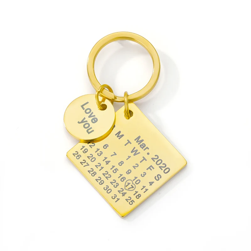 

Personalized Custom Calendar Keychain Stainless Steel Key Chain Key Ring Heart Date Engraved Birthday Wedding Anniversary Gift