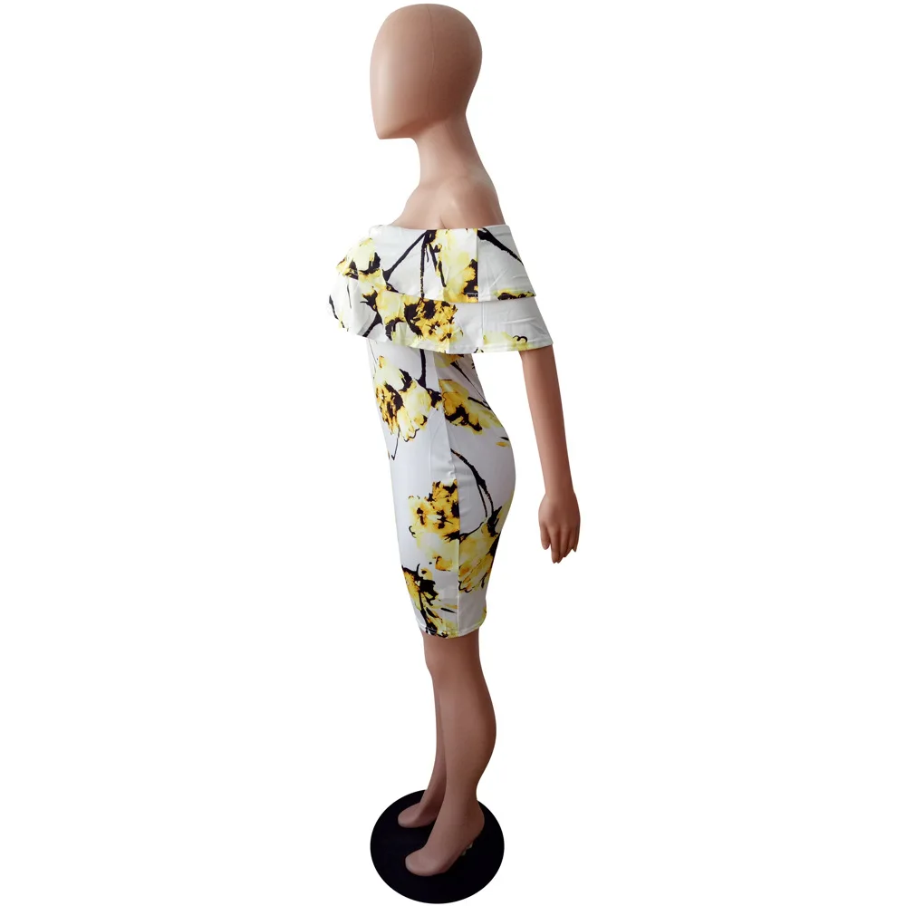 

Women's Sexy Double-Layer Ruffled Floral Slim One Word Collar Dress