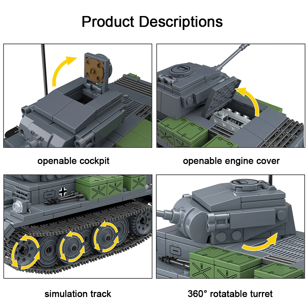 

503PCS WW2 Military Luchs Light Tank Building Blocks German Sd.Kfz.123 VK1303 Army Soldier Bricks Children Toys Kids Gifts
