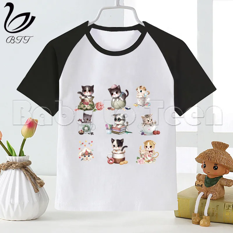 Футболка для мальчиков с изображением милого кота и сбора рисунка Забавная