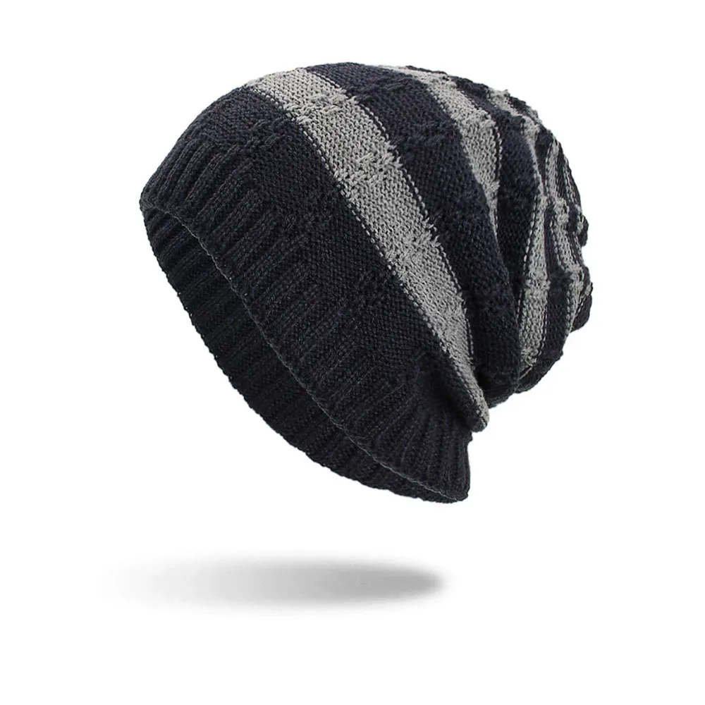 Модные зимние мужские и женские вязаные шапочки высокое качество полосатая