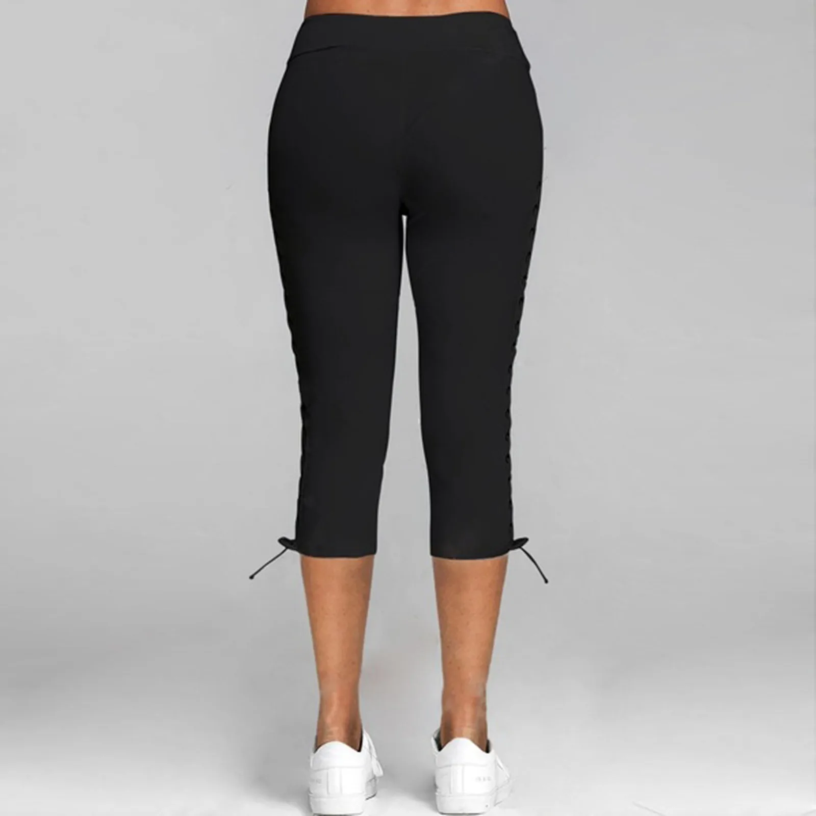 

Women Solid Vintage Yoga Pants Bandage Elastic Waist Cropped Trousers Casual Sweatpants Fitness Shorts Gym Clothing pantalone#30