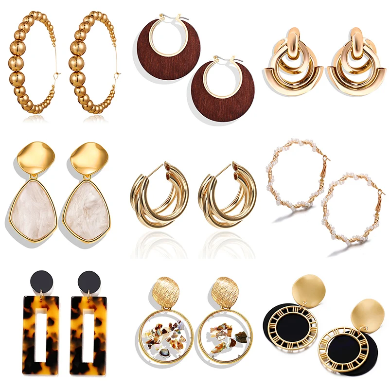 IF ME модные корейские золотые металлические геометрические Висячие серьги для