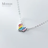 modian new 925 sterling silver cute rainbow hearts pendant necklace for women fashion colorful necklace korea style fine jewelry
