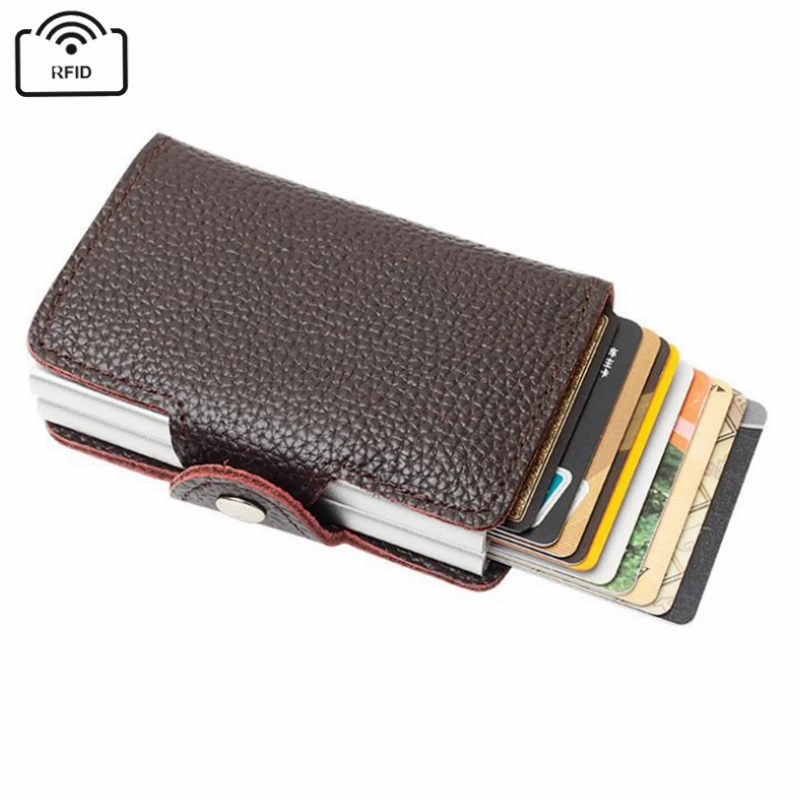 Мужской Противоугонный кошелек из натуральной кожи мини RFID двойная коробка