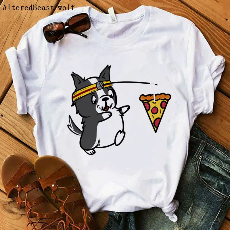 

Border Collie tshirt pizza lover running T-Shirt printed women short sleeve vogue tops female cute funny border collie clothes