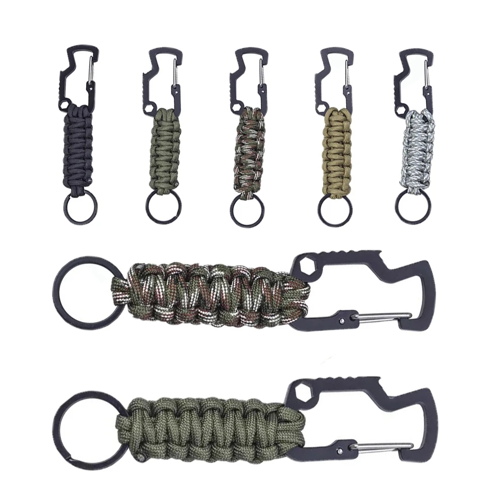 

EDC Tool Military Paracord Cord Emergency Knot Outdoor Carabiner Rope Keychain Key Chain Ring Keyring Bottle Opener