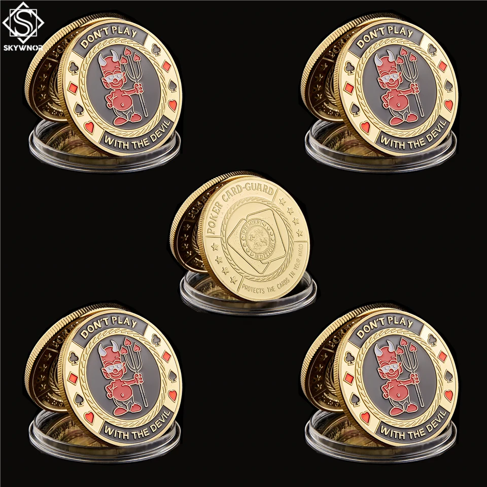 5PCS Gold Poker Card Guard Chip Don't Play with The Devil&quot Casino Collectible With Coin Capsule | Дом и сад