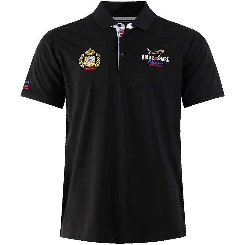 Мужская хлопковая рубашка-поло Повседневная Свободная с принтом Брюса и акулы