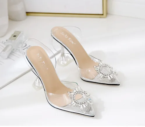 

New sunflower water diamond thin heel crystal high heel pointed sandal