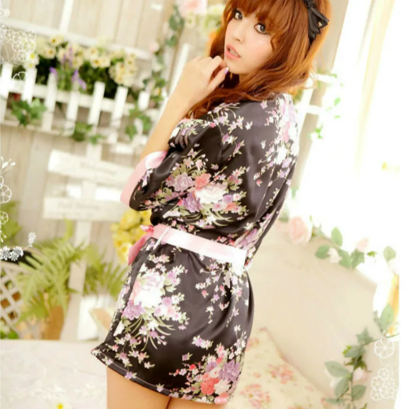 Пикантное японское цветочное кимоно с цветочным принтом платье нижнее белье