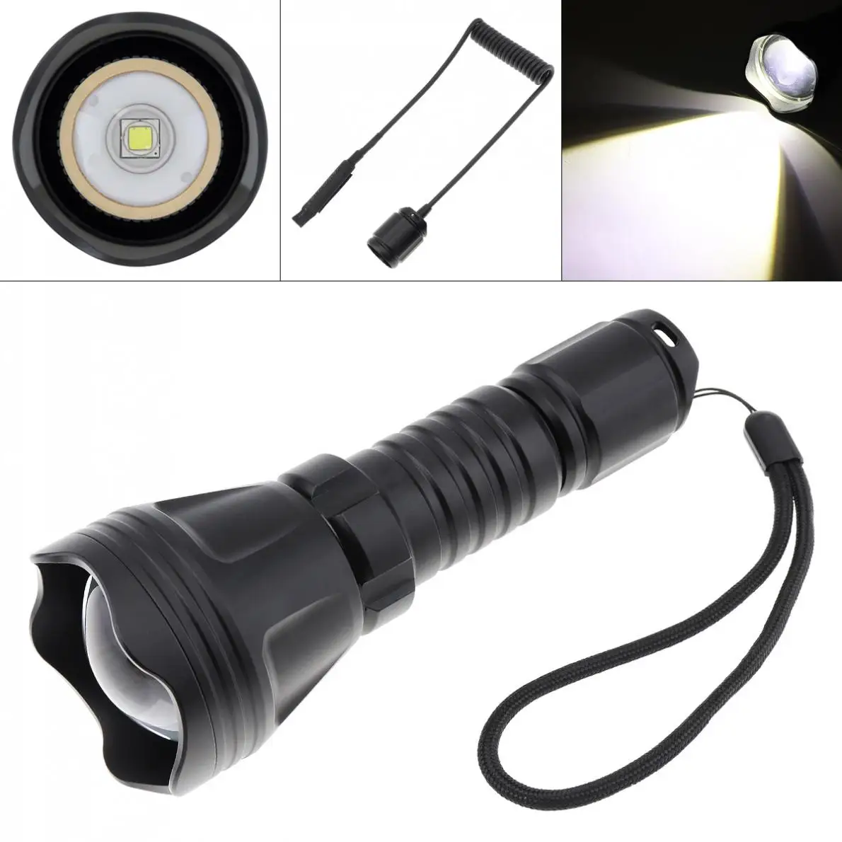 

B158B Convex Lens Zoom Flashlight XM-L2 U4 LED Torch Light 900 Lumens Aluminum Flashlight + Remote Pressure Switch