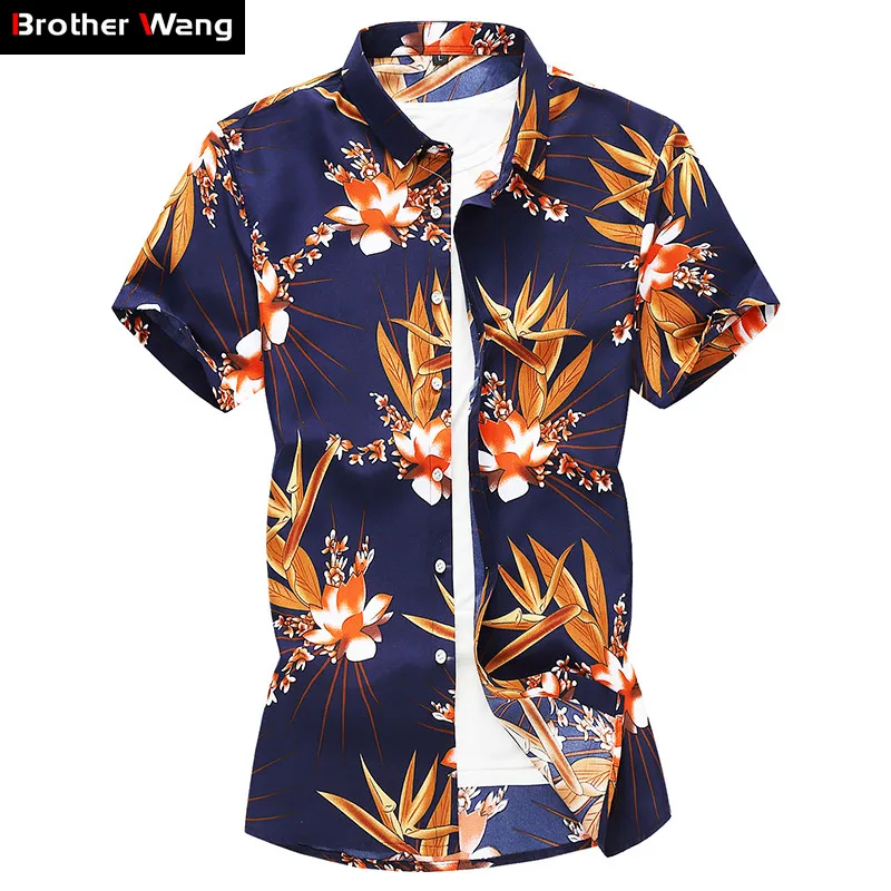 

Мужская гавайская рубашка, с коротким рукавом, повседневная, с цветочным принтом, 2020, 5XL, 6XL, 7XL, лето размера плюс