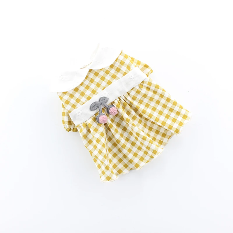 

2021NEW Cute Dog Skirts Grid Spring Summer Pet Clothes Corgi Yorkshire Pomeranian Chihuahua Bulldog Teddy Puppy Cat Dresse Pink