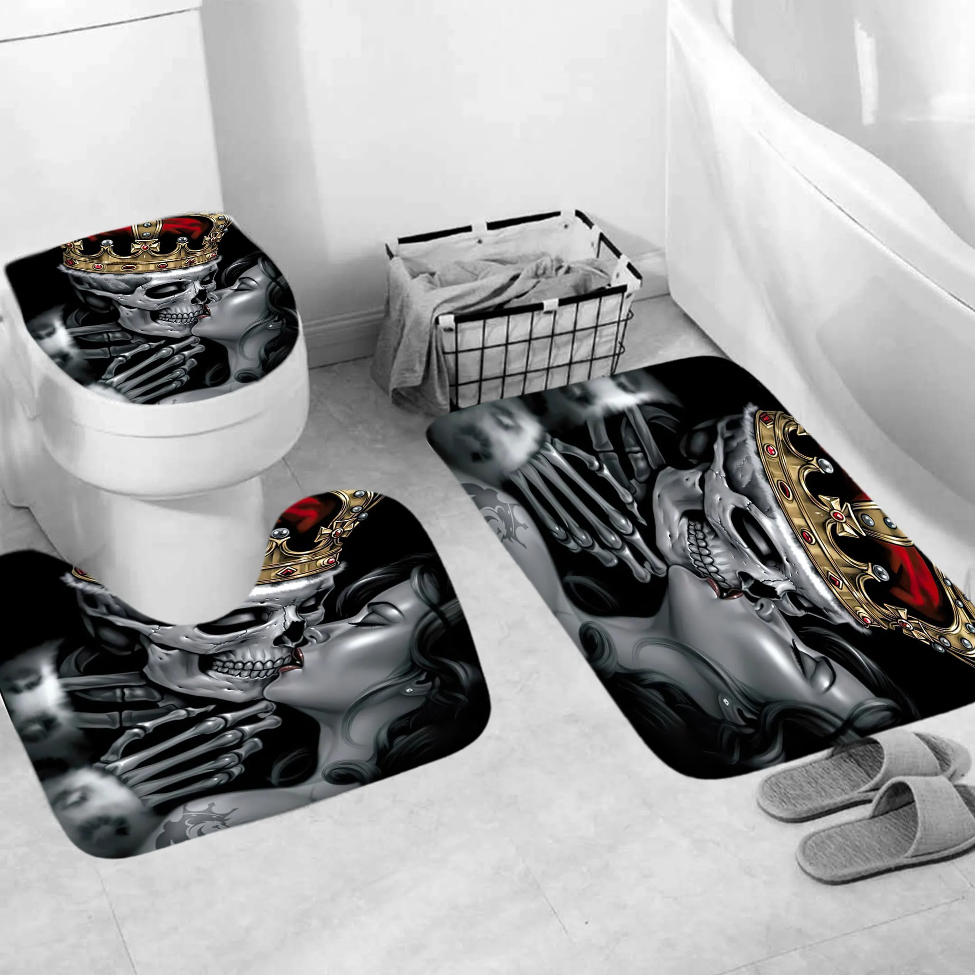 halloween skeleton printed shower curtains black punk bathroom curtain set bath insulation bathtub decoration toilet partition free global shipping