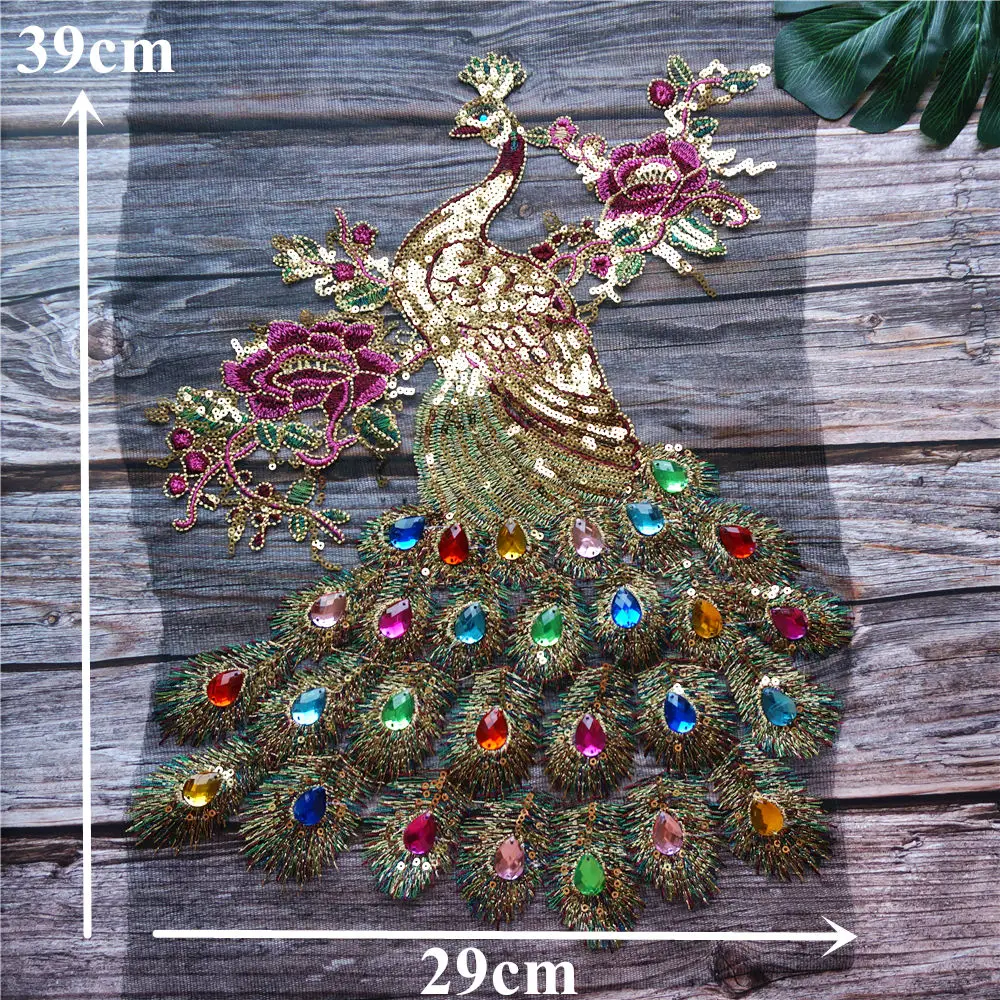 Золотые блестки павлин искусственная вышивка аппликации для платья кружевная