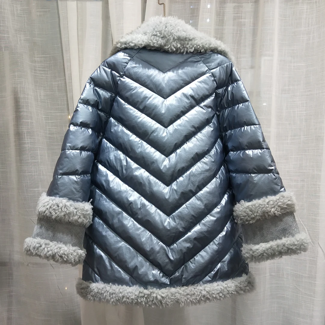 Натуральное шерстяное пальто Зимняя Женская 90% белая куртка-пуховик однотонная куртка с отложным воротником Новое поступление Толстая теплая верхняя одежда