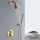 Набор для душа в ванную комнату, Настенный Матовый Золотой смеситель для душа в форме дождя, латунный Смеситель для ванны и душа холодной и горячей воды, латунный Смеситель для ванной комнаты