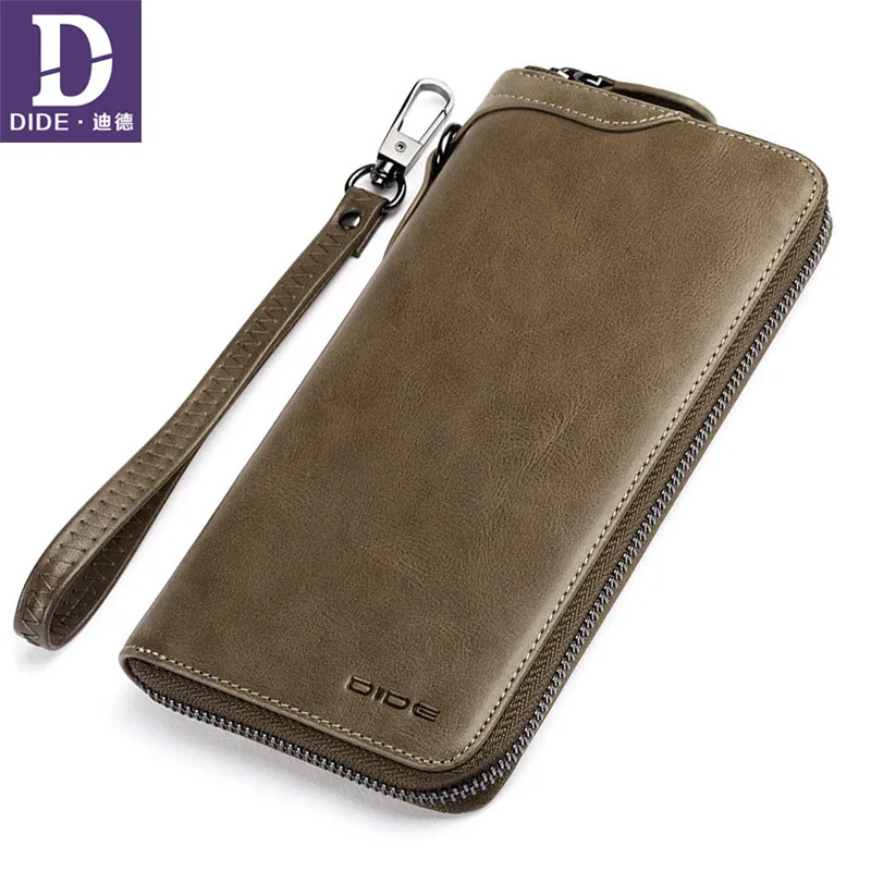 Хаки DIDE New Famous Brand Men Long Wallets Genuine Leather Coin Purse Male Purse Card Holder Clutch Wallet Business Vintage Bag - Цвет: Хаки