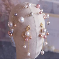 himstory high grade european big round pearls brides headband earring bridal wedding hair accessory prom headdress accessories