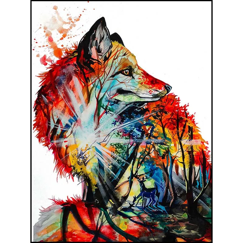 

Full 5D DIY Diamond Painting Fox Silhouette Diamond Embroidery Abstract View Full Square Round Mosaic Rhinestones Home Decor E88