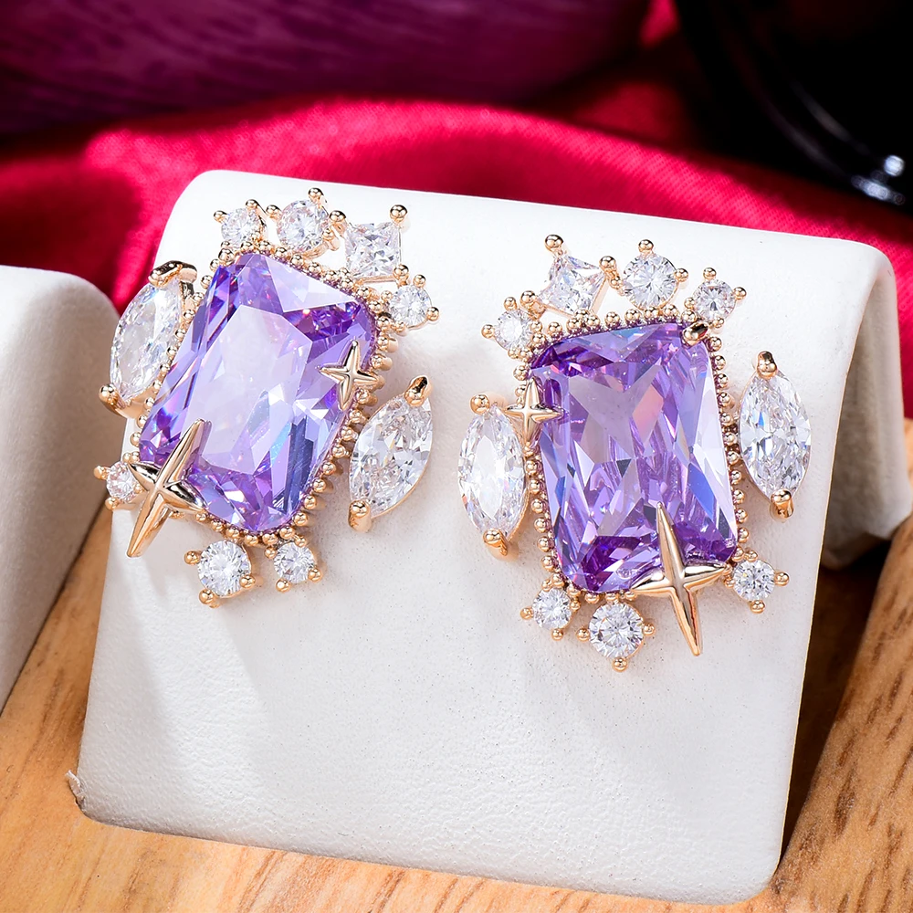 

missvikki Luxury Sweet Romantic Cute Square Crystal CZ Earrings For Noble Women Bridal Wedding Engagement Jewelry High Quality