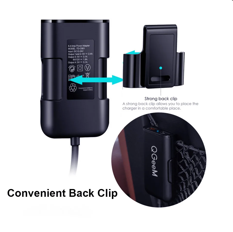 QGEEM 4 USB Автомобильное зарядное устройство для iPhone Quick Charge 3,0 Автомобильное портативное зарядное устройство молоток Передняя Задняя QC3.0 Быстрая зарядка для телефона автомобильное зарядное устройство