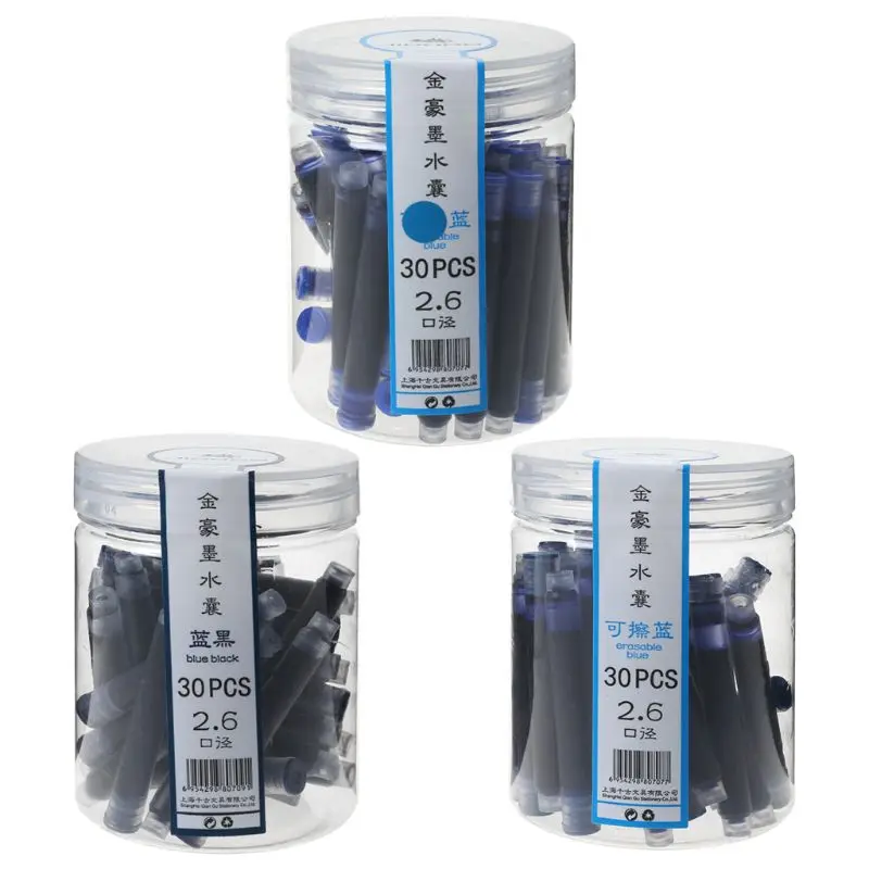 

30pcs Jinhao Universal Black Blue Fountain Pen Ink Sac Cartridges 2.6mm Refills School Office Stationery