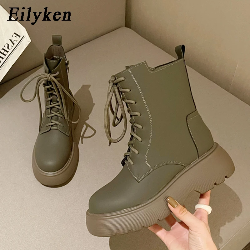 

Eilyken Size 35-39 Fashion Non-slip Ankle Boots Women Round Toe Thick Bottom Cross Strap Zipper Winter Casual Office Short Boots