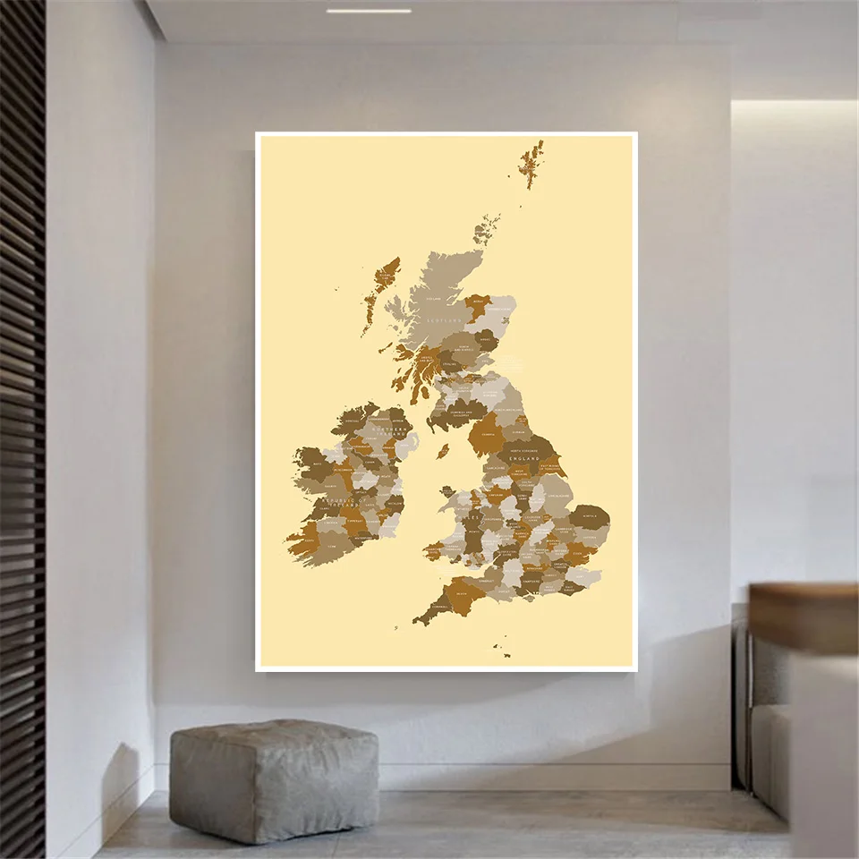 100*150 Cm Map of The United Kingdom Non-woven Canvas Painting Large Poster Card Wall Decor Home Decoration School Supplies